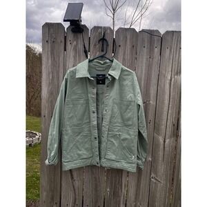 Hollister Sage Green Utility Jacket Snap Front Chore Coat XS